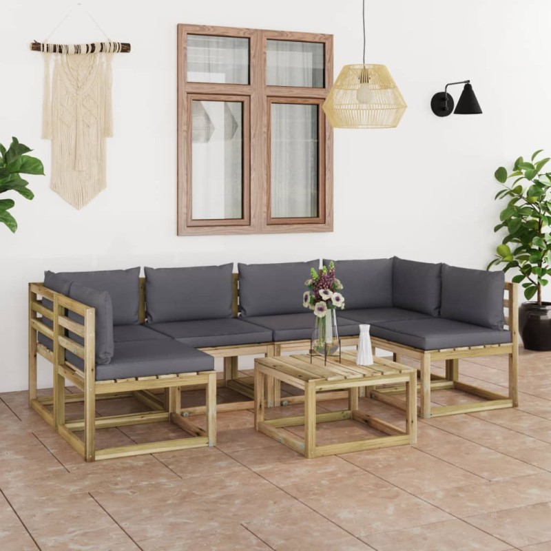 vidaXL Set de muebles de jardín 7 piezas con cojines madera impregnada vidaXL Set de muebles de jardín 7 piezas con cojines madera impregnada