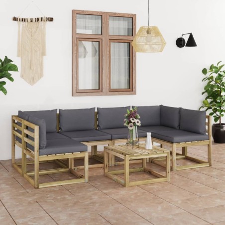 vidaXL Set de muebles de jardín 7 piezas con cojines madera impregnada