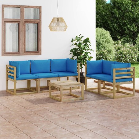 vidaXL Juego de muebles de jardín 6 piezas con cojines azul claro