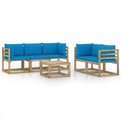 vidaXL Juego de muebles de jardín 6 piezas con cojines azul claro