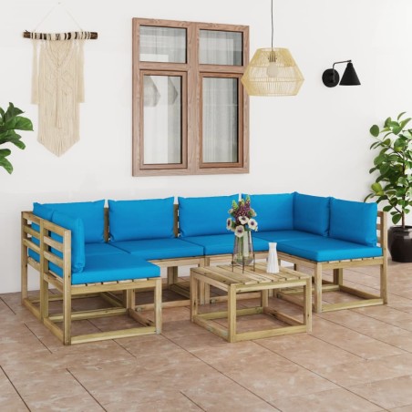 vidaXL Set de muebles de jardín 7 piezas con cojines madera impregnada
