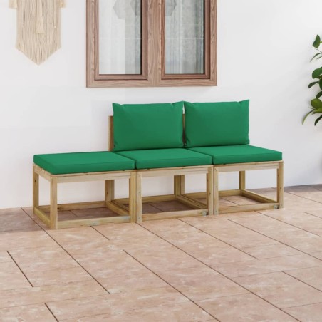 vidaXL Set de muebles de jardín 3 piezas con cojines verdes