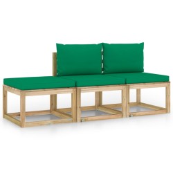 vidaXL Set de muebles de jardín 3 piezas con cojines verdes