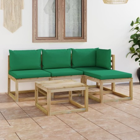 vidaXL Juego de muebles de jardín 5 piezas con cojines verdes