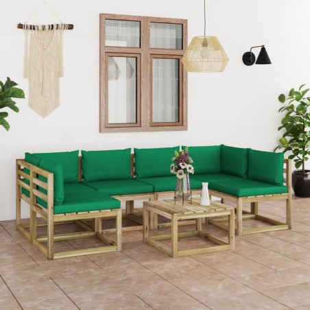 vidaXL Set de muebles de jardín 7 piezas con cojines madera impregnada