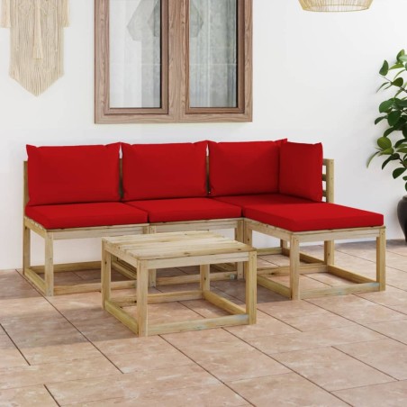 vidaXL Juego de muebles de jardín 5 piezas con cojines rojos