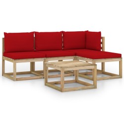 vidaXL Juego de muebles de jardín 5 piezas con cojines rojos