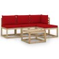vidaXL Juego de muebles de jardín 5 piezas con cojines rojos vidaXL Juego de muebles de jardín 5 piezas con cojines rojos