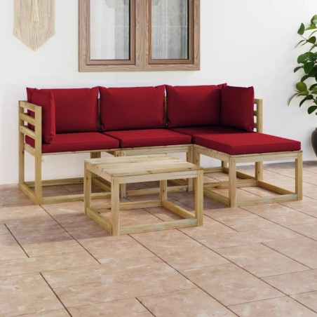 vidaXL Juego de muebles de jardín 5 piezas con cojines rojo tinto