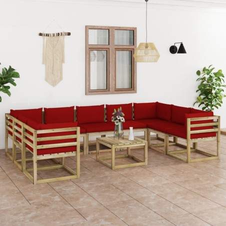 vidaXL Set de muebles de jardín 10 pzas con cojines madera impregnada