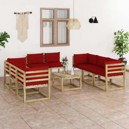 vidaXL Set de muebles de jardín 9 piezas con cojines madera impregnada