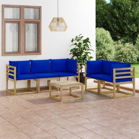 vidaXL Juego de muebles de jardín 6 piezas con cojines azules