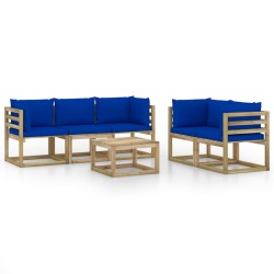 vidaXL Juego de muebles de jardín 6 piezas con cojines azules