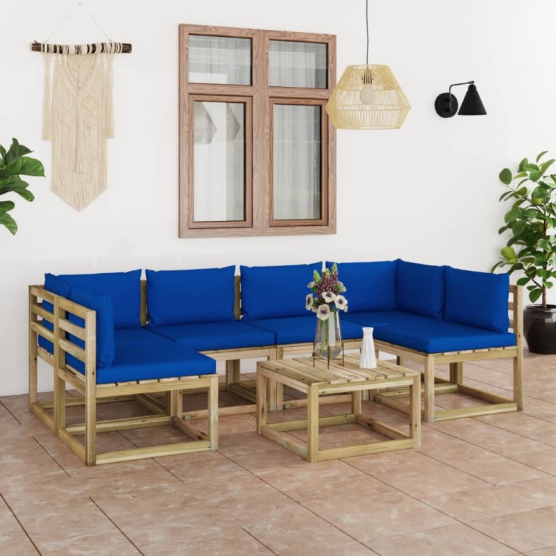 vidaXL Set de muebles de jardín 7 piezas con cojines madera impregnada vidaXL Set de muebles de jardín 7 piezas con cojines madera impregnada
