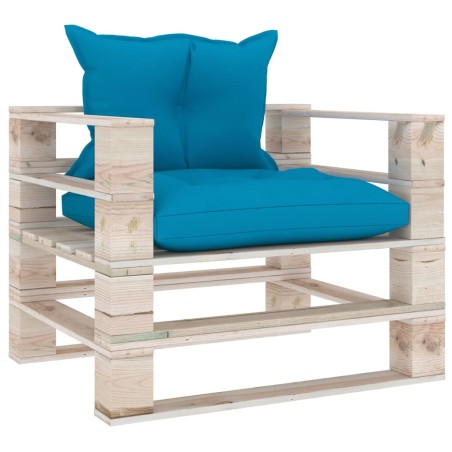 vidaXL Sofá de palets de jardín con cojines azules madera de pino