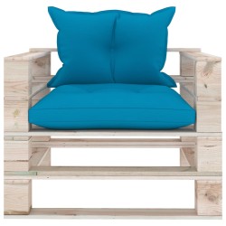vidaXL Sofá de palets de jardín con cojines azules madera de pino
