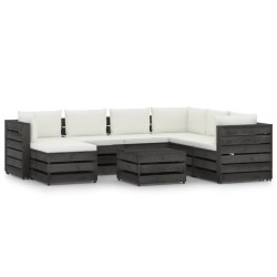 vidaXL Muebles de jardín 8 pzas con cojines madera impregnada gris