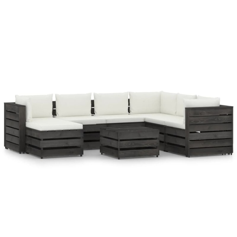 vidaXL Muebles de jardín 8 pzas con cojines madera impregnada gris