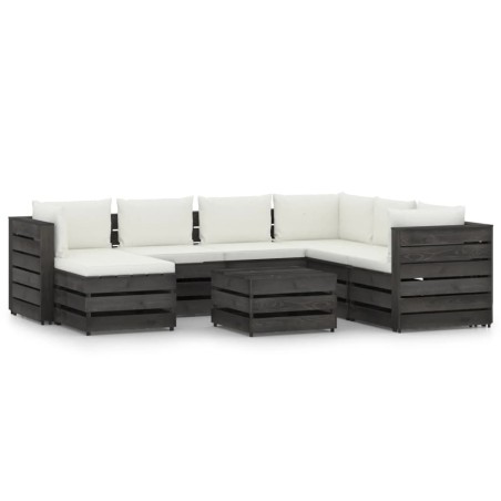 vidaXL Muebles de jardín 8 pzas con cojines madera impregnada gris