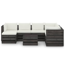 vidaXL Muebles de jardín 8 pzas con cojines madera impregnada gris