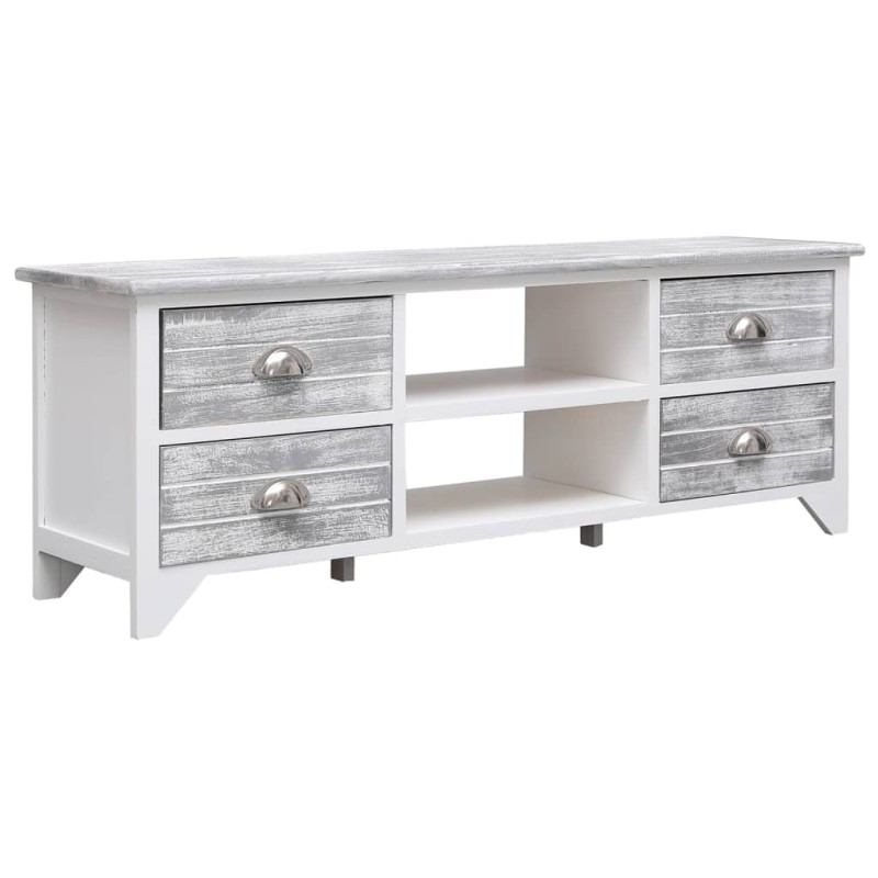 vidaXL Mueble para TV madera de paulownia blanco y gris 108x30x40 cm vidaXL Mueble para TV madera de paulownia blanco y gris 108x30x40 cm