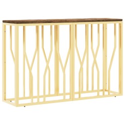 vidaXL Mesa consola acero inoxidable y madera maciza reciclada dorada