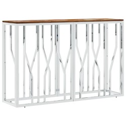 vidaXL Mesa consola acero inoxidable madera maciza reciclada plateada