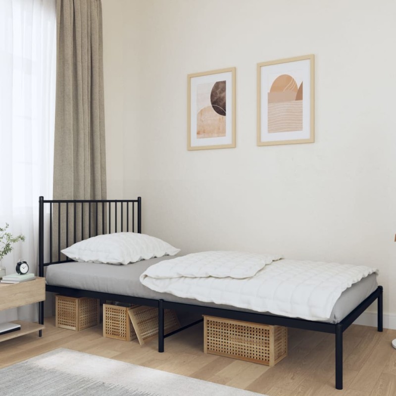 vidaXL Estructura de cama con cabecero metal negro 100x190 cm vidaXL Estructura de cama con cabecero metal negro 100x190 cm
