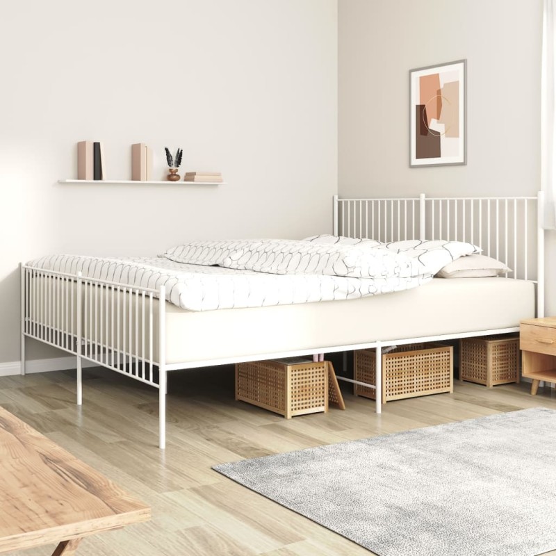 vidaXL Estructura cama metal con cabecero y estribo blanco 200x200 cm vidaXL Estructura cama metal con cabecero y estribo blanco 200x200 cm