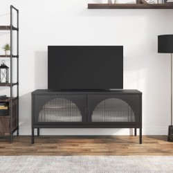 vidaXL Mueble de TV vidrio y acero negro 105x35x50 cm