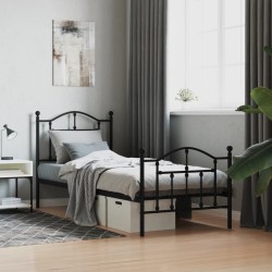 vidaXL Estructura de cama con cabecero y estribo metal negro 90x200 cm