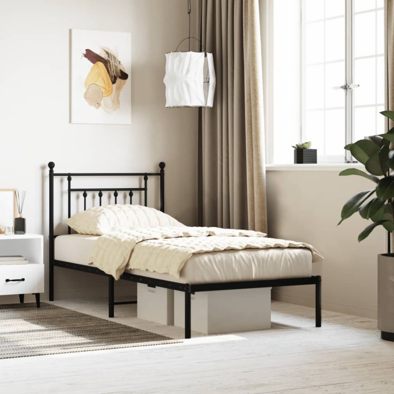 vidaXL Estructura de cama con cabecero metal negro 90x190 cm vidaXL Estructura de cama con cabecero metal negro 90x190 cm