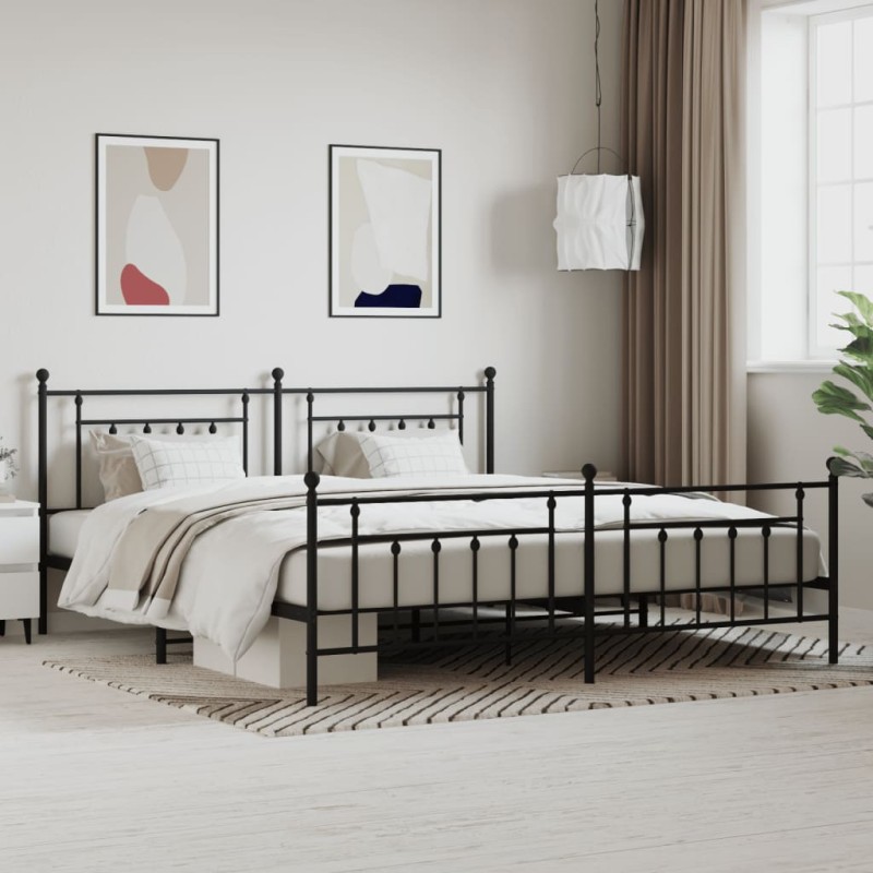 vidaXL Estructura de cama cabecero y pie de cama metal negro 200x200cm vidaXL Estructura de cama cabecero y pie de cama metal negro 200x200cm