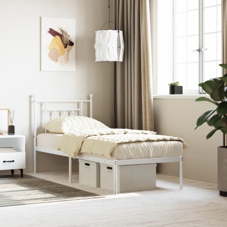 vidaXL Estructura de cama de metal con cabecero blanco 75x190 cm