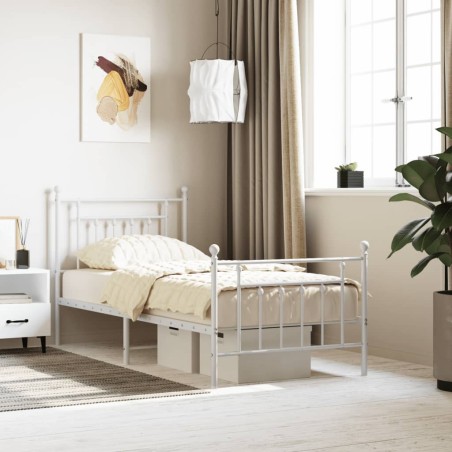 vidaXL Estructura cama metal con cabecero y pie cama blanca 90x200 cm