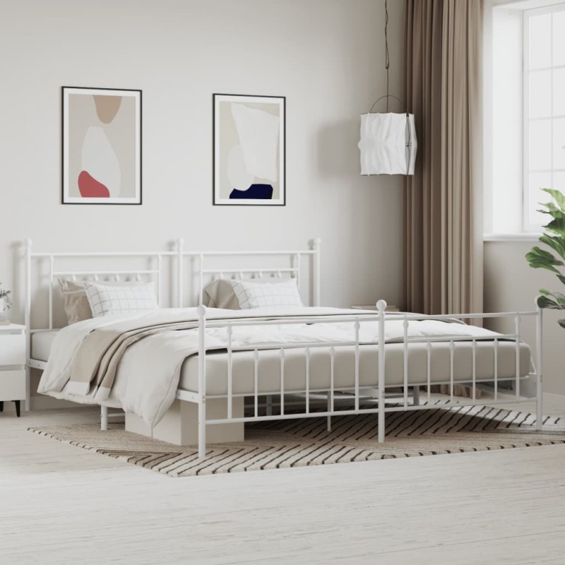 vidaXL Estructura cama metal con cabecero y estribo blanco 200x200 cm vidaXL Estructura cama metal con cabecero y estribo blanco 200x200 cm