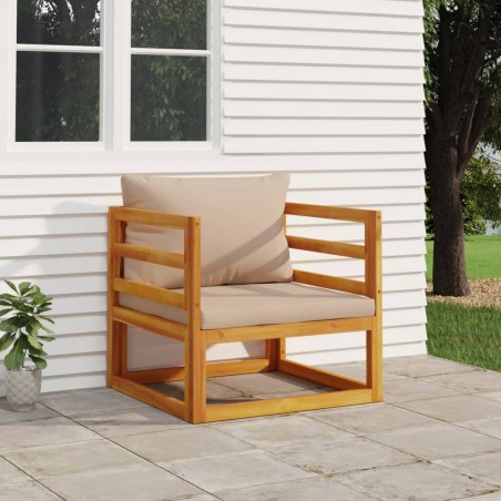 vidaXL Sillón de jardín madera maciza acacia con cojines gris taupe