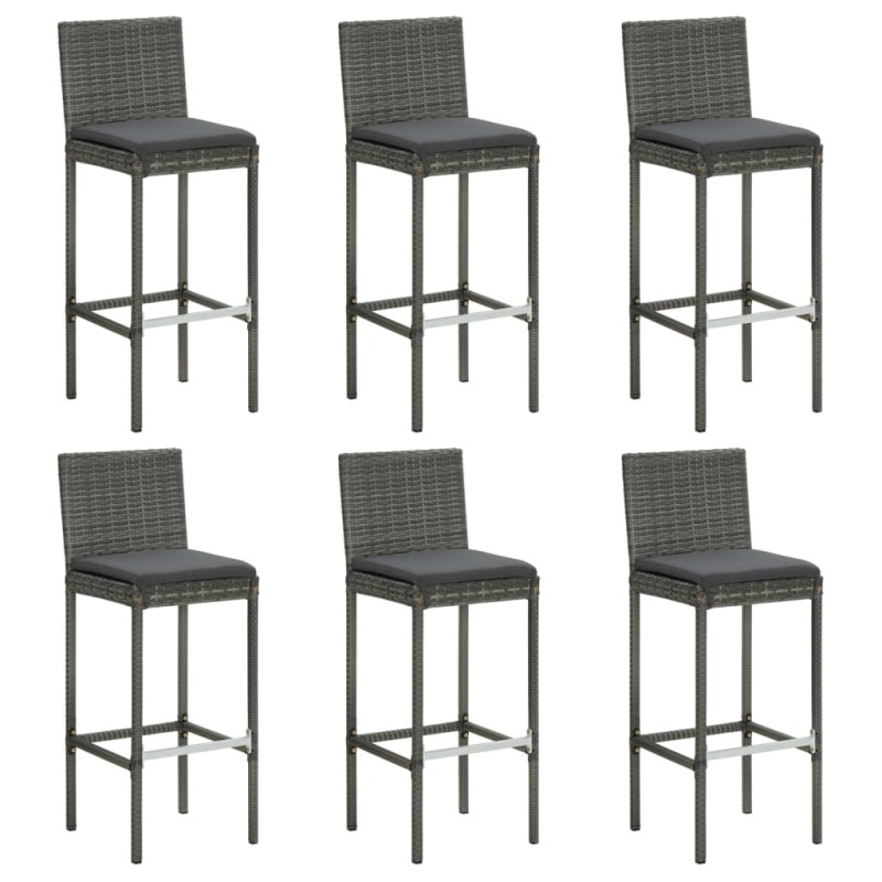 vidaXL Taburetes de cocina con cojines 6 uds ratán sintético gris vidaXL Taburetes de cocina con cojines 6 uds ratán sintético gris