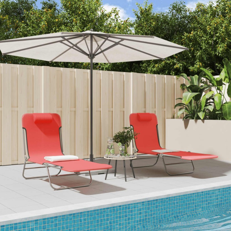 vidaXL Tumbonas plegables 2 uds acero y textilene rojo vidaXL Tumbonas plegables 2 uds acero y textilene rojo