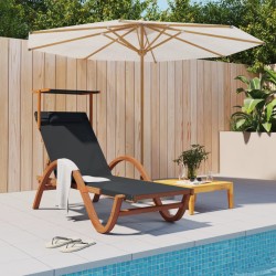 vidaXL Tumbona con dosel textileno gris y madera maciza de álamo