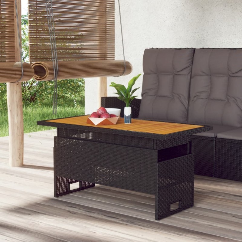 vidaXL Mesa jardín negra 100x50x43/63 cm madera maciza acacia y ratán