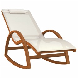 vidaXL Mecedora de textileno blanco y madera maciza de álamo