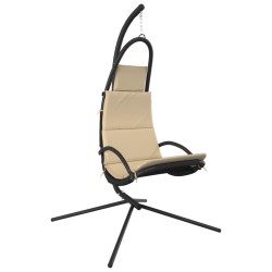 vidaXL Silla colgante de jardín con cojín acero y tela Oxford crema