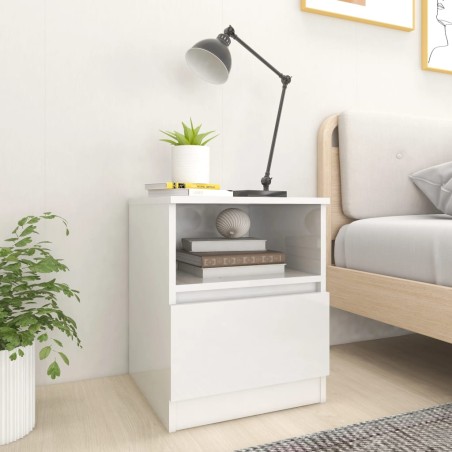 vidaXL Mesitas de noche 2 uds contrachapada blanco brillo 40x40x50 cm