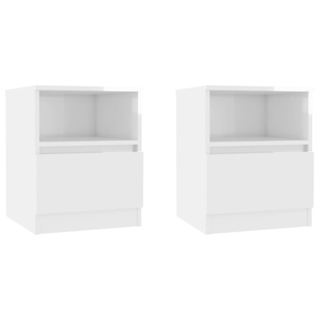 vidaXL Mesitas de noche 2 uds contrachapada blanco brillo 40x40x50 cm