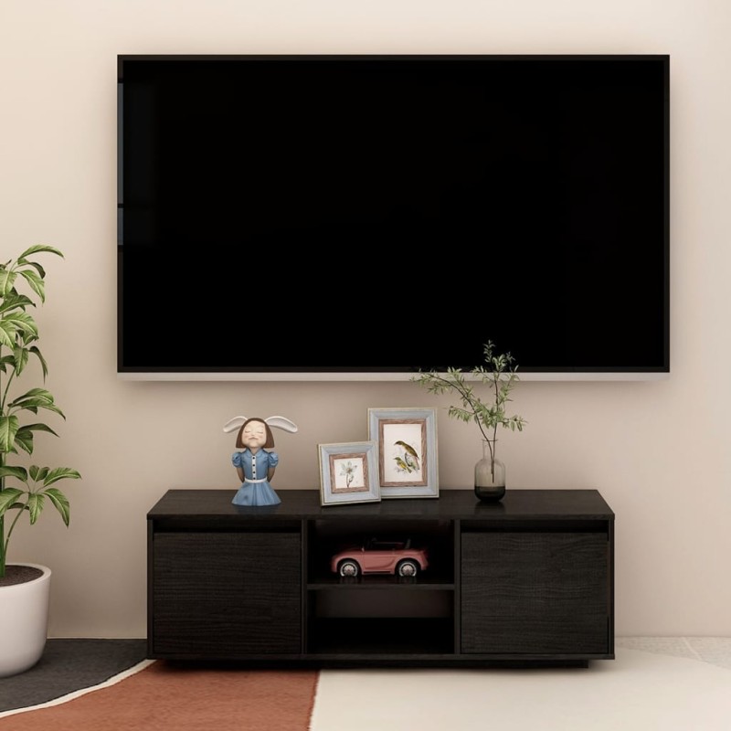 vidaXL Mueble de TV madera maciza de pino negro 110x30x40 cm 