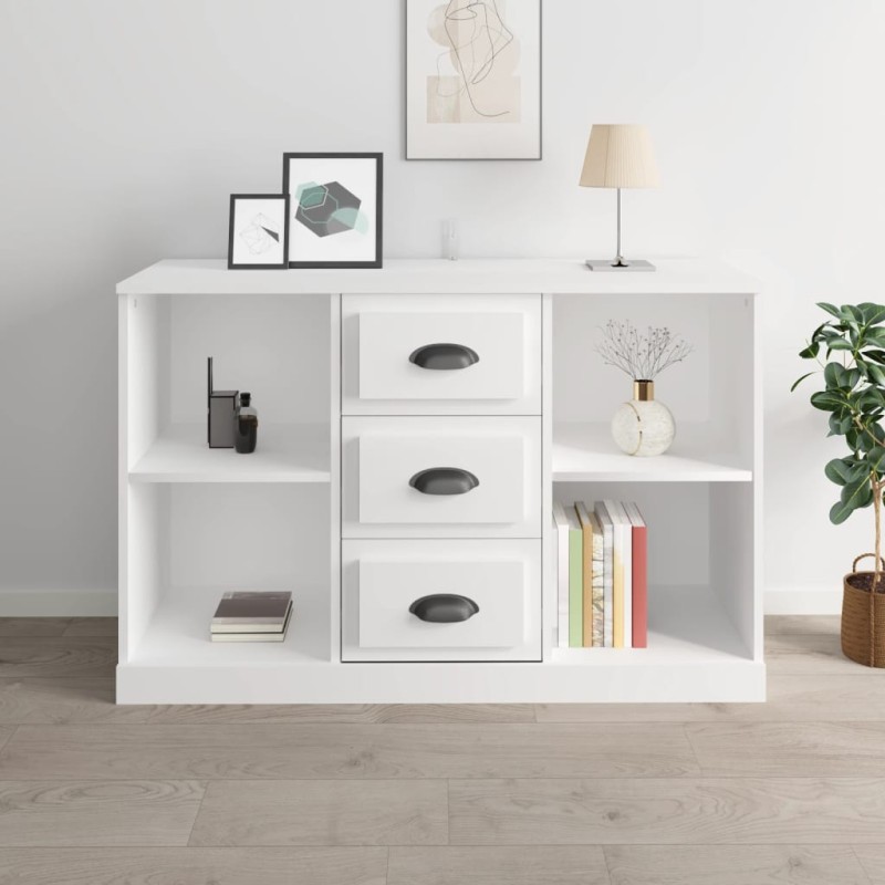 vidaXL Aparador madera contrachapada blanco brillo 104,5x35,5x67,5 cm vidaXL Aparador madera contrachapada blanco brillo 104,5x35,5x67,5 cm