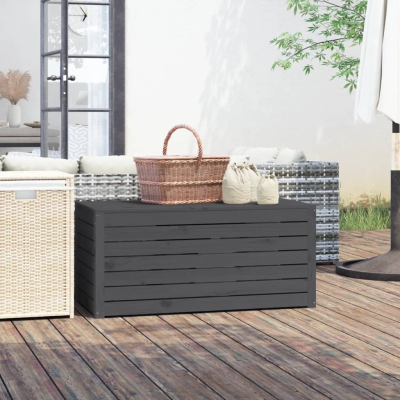vidaXL Baúl de jardín madera maciza de pino gris 101x50,5x46,5 cm vidaXL Baúl de jardín madera maciza de pino gris 101x50,5x46,5 cm