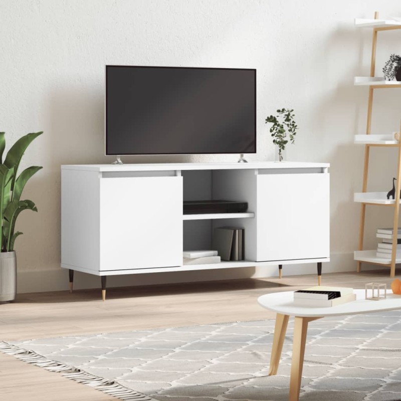 vidaXL Mueble de TV madera de ingeniería blanco 104x35x50 cm vidaXL Mueble de TV madera de ingeniería blanco 104x35x50 cm
