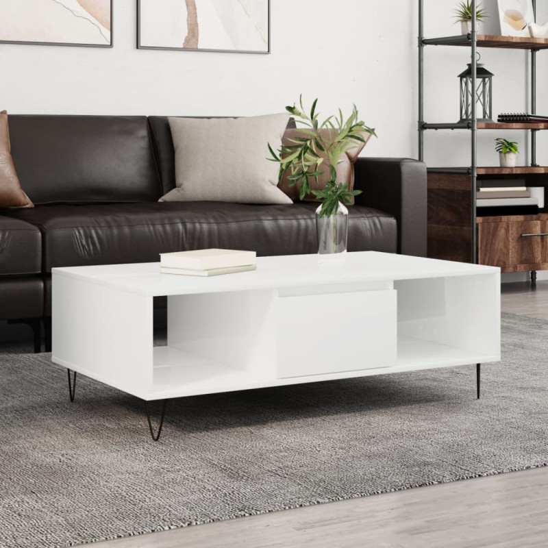 vidaXL Mesa de centro madera de ingeniería blanco brillo 104x60x35 cm vidaXL Mesa de centro madera de ingeniería blanco brillo 104x60x35 cm